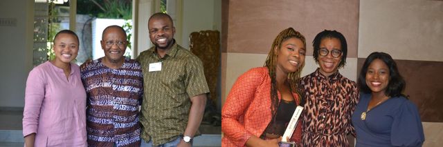 Left: CEO Judy Sikuza, Professor Njabulo Ndebele and 2018 Scholar Andrew Akpan; Right: Chioma Amaechi, Professor Enase Okonedo ... Keshinro at the Leadership Workshop