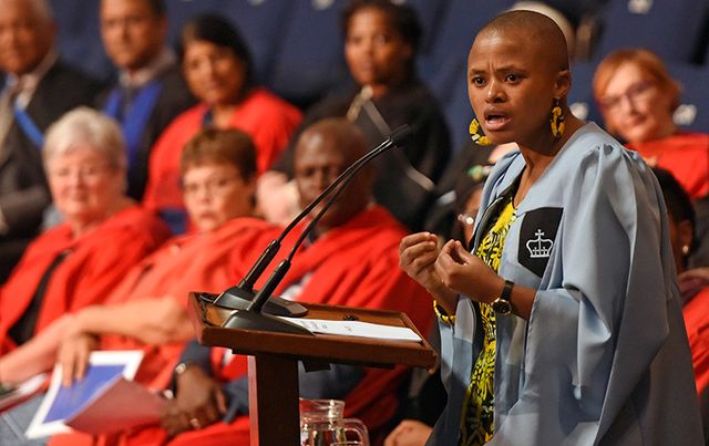 Guest speaker at the opening ceremony of UCT’s 14-strong autumn graduation Judy Sikuza encourages graduands to treat roadblocks in their lives as crucial learning opportunities. Sikuza is deputy executive director of The Mandela Rhodes Foundation.