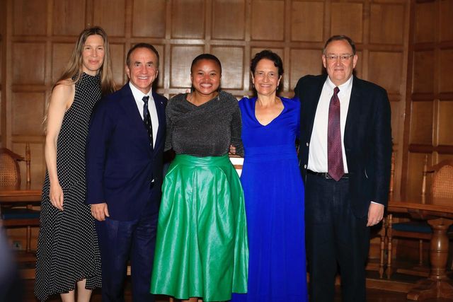 From left to right: Marcy McCall MacBain, John McCall MacBain, Judy Sikuza, Elizabeth Kiss and Jeff Holzgrefe at Elizabeth’s farewell in Oxford. 