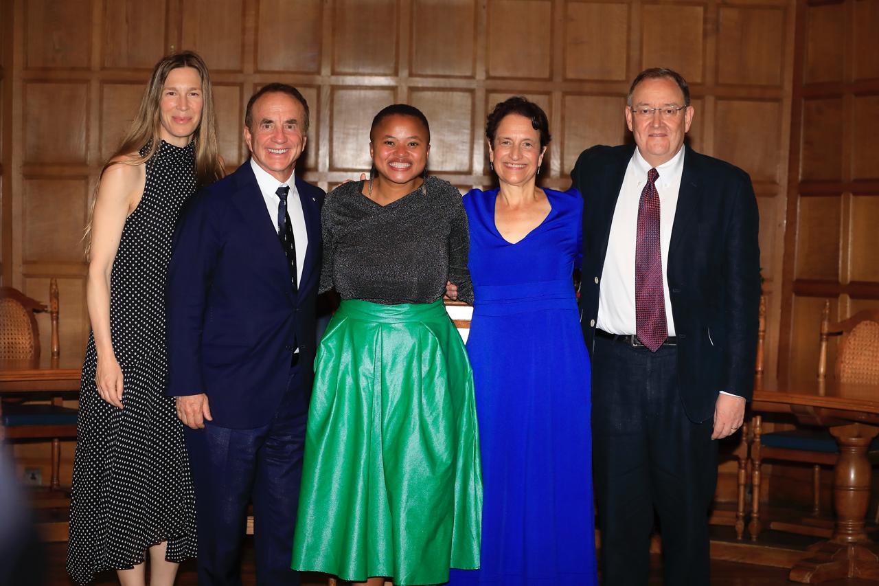 From left to right: Marcy McCall MacBain, John McCall MacBain, Judy Sikuza, Elizabeth Kiss and Jeff Holzgrefe at Elizabeth’s farewell in Oxford. 